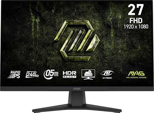 MSI MAG 272F X24 27-inch 1920 x 1080 (FHD) Gaming Monitor, 240Hz, AMD Adaptive-Sync, HDR Ready, HDMI, VGA Port,VESA Mountable, Tilt, 4-Side Slim Bezel, 0.5ms, Black