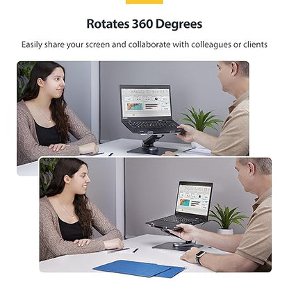 StarTech.com Telescopic Laptop Stand, 360 Swivel Base, Rotating Computer Riser for Desk, Adjustable Height/Tilt, Max 11lb/5kg