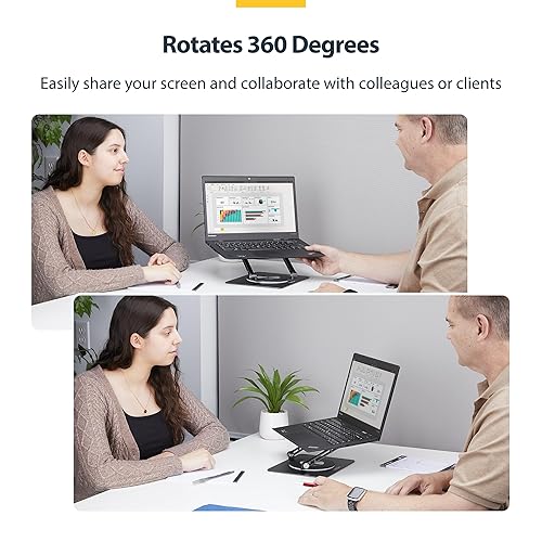 StarTech.com Rotating Laptop Stand, 360 Swivel, Ergonomic Desk Riser for Computer, Adjustable Height/Tilt, 11lb/5kg, Aluminum