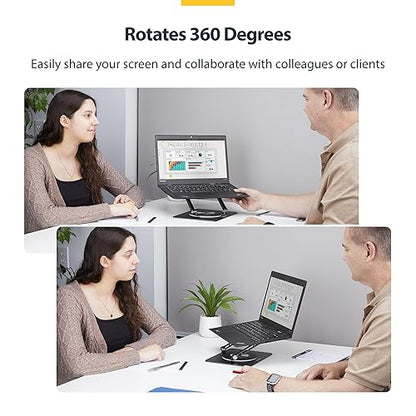 StarTech.com Rotating Laptop Stand, 360 Swivel, Ergonomic Desk Riser for Computer, Adjustable Height/Tilt, 11lb/5kg, Aluminum