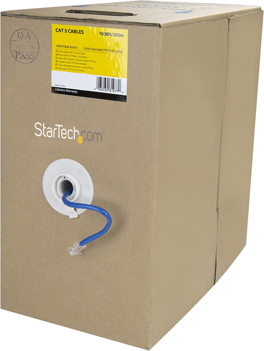 StarTech.com 1000 ft Bulk Cat 5e Ethernet Cable - Stranded - Blue - Bulk Ethernet Cable - Blue Cat 5 Wire - 1000ft (WIRRJ45BLRL) Blue Cat5e Stranded