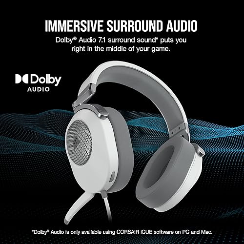 Corsair HS65 Surround Gaming Headset (Leatherette Memory Foam Ear Pads, Dolby Audio 7.1 Surround Sound on PC and Mac, SonarWorks SoundID Technology, Multi-Platform Compatibility) White White HS65 Surround