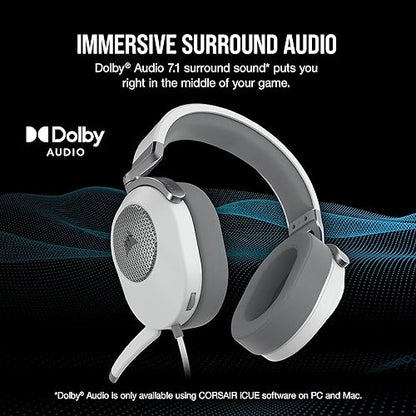 Corsair HS65 Surround Gaming Headset (Leatherette Memory Foam Ear Pads, Dolby Audio 7.1 Surround Sound on PC and Mac, SonarWorks SoundID Technology, Multi-Platform Compatibility) White White HS65 Surround