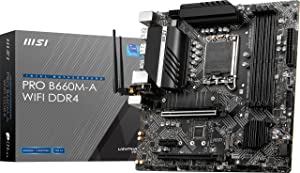 MSI PRO B660M-A WiFi DDR4 Motherboard (mATX, 12th Gen Intel Core, LGA 1700 Socket, DDR4, PCIe 4, 2.5G LAN, M.2 Slots, Wi-Fi 6) mATX PRO B660M-A WIFI DDR4