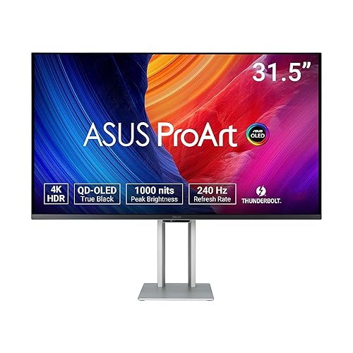 ASUS ProArt Display 32” 4K HDR QD-OLED Professional Monitor (PA32UCDM) - UHD, Ultra-Slim, 240Hz, 0.1ms, Auto Calibration, Dolby Vision, 99% DCI-P3, ?E<1, Thunderbolt 4, Calman Ready, 3 yr Warranty