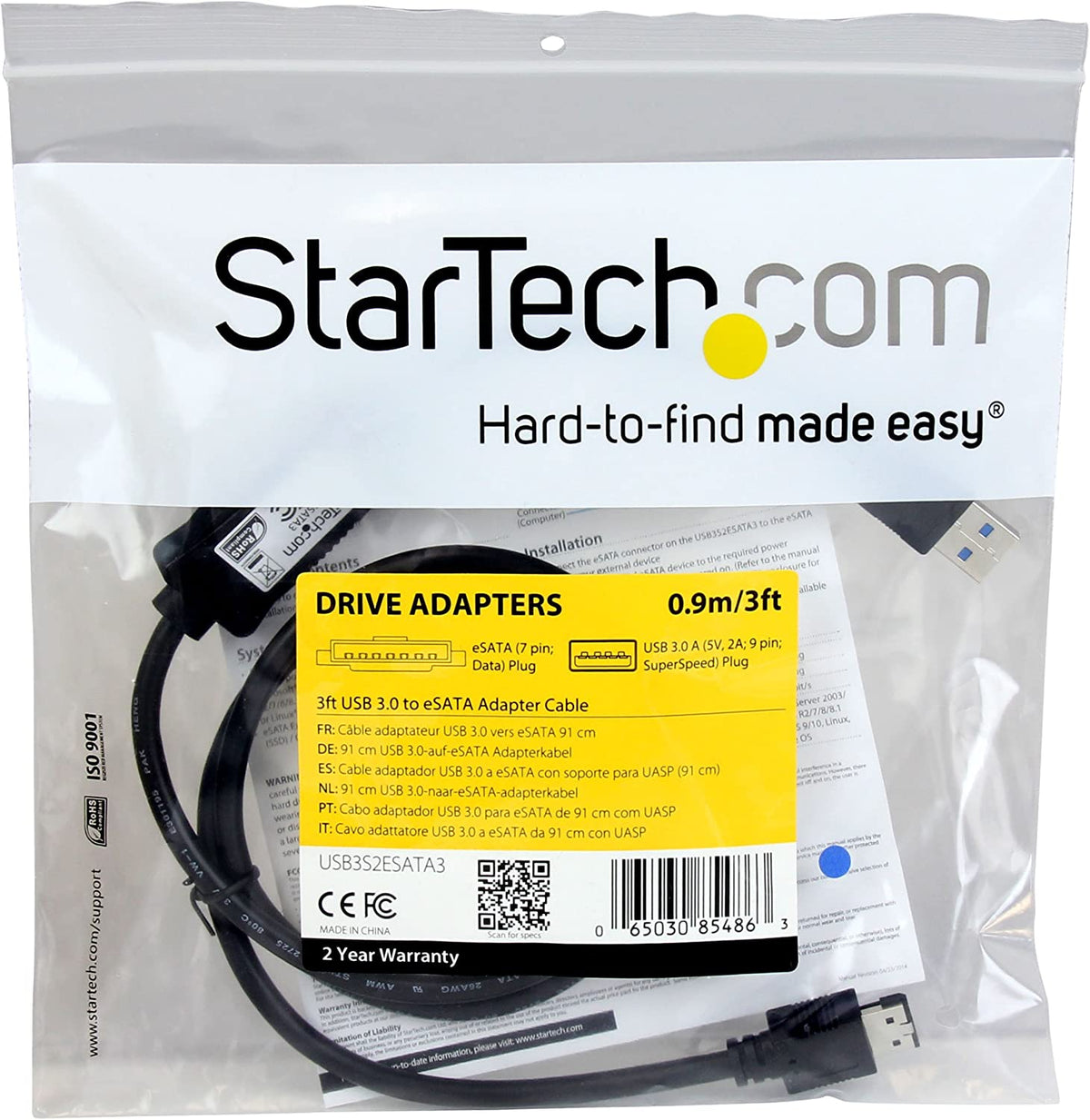 StarTech.com 3 ft USB 3.0 to eSATA Adapter - 6 Gbps USB to HDD/SSD/ODD Converter - Hard Drive to USB Cable (USB3S2ESATA3) eSATA (SATA III) USB 3.0