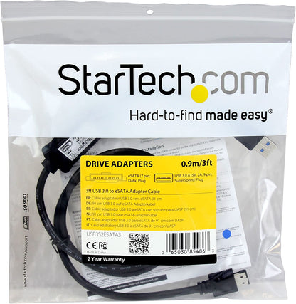StarTech.com 3 ft USB 3.0 to eSATA Adapter - 6 Gbps USB to HDD/SSD/ODD Converter - Hard Drive to USB Cable (USB3S2ESATA3) eSATA (SATA III) USB 3.0