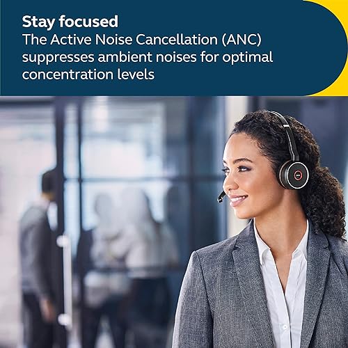 Jabra Evolve 75 SE Stereo Wireless Headset - Bluetooth Headset with Noise-Cancelling Mic, Active Noise Cancellation and Charging Stand - MS Teams Certified, Works with All Other Platforms - Black MS Teams Stereo with Stand