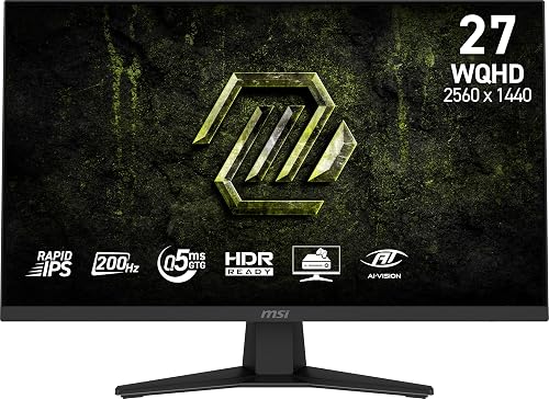 msi MAG 274QF E20 27-inch 2560 x 1440 (WQHD) Gaming Monitor, 200Hz, AMD FreeSync Premium, NVIDIA G-SYNC Compatible, HDR Ready, HDMI, VGA Port, VESA, Tilt, 0.5ms, Black