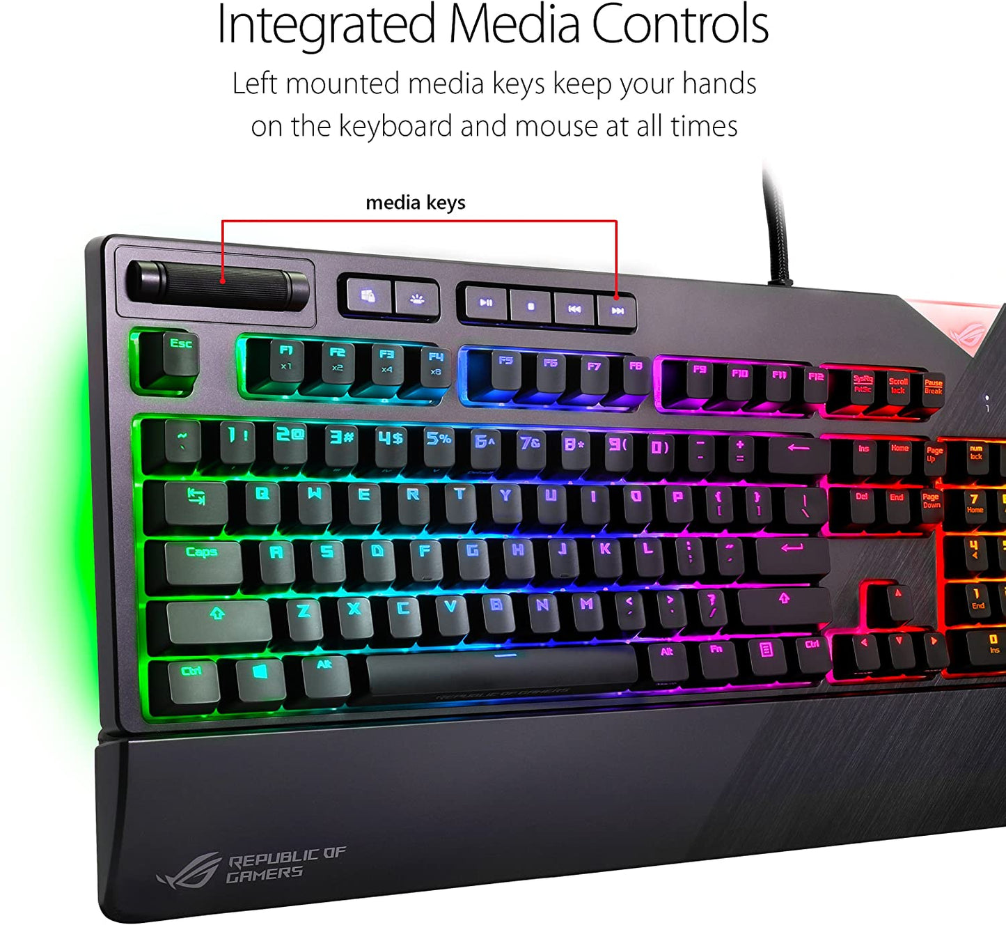 ASUS ROG Strix Flare (Cherry MX Red) Aura Sync RGB Mechanical Gaming Keyboard with Switches, Customizable Badge, USB Pass Through and Media Controls