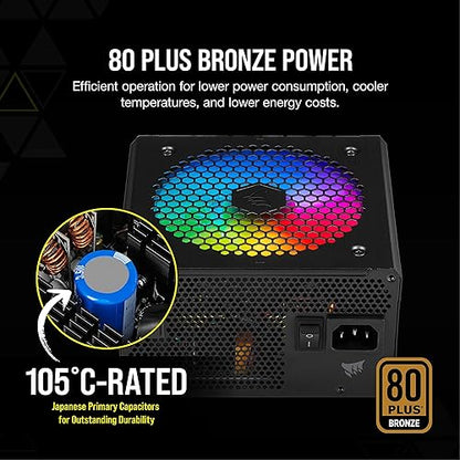 Corsair CX750F RGB, 750 Watt, 80 Plus Bronze, Fully Modular RGB Power Supply, Black, 750 Watts 750 Watts Black