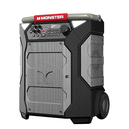 Monster Rockin' Roller 270 Portable Indoor/Outdoor Wireless Speaker, 200 Watts, Up to 100 Hours Playtime, IPX4 Water Resistant, Qi Charger, Connect to Another TWS Speaker