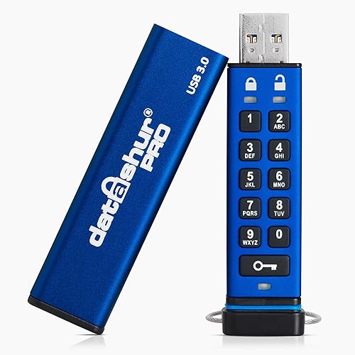 iStorage Datashur Pro 256-bit 8GB USB 3.0 Secure Encrypted Flash Drive IS-FL-DA3-256-8, Blue