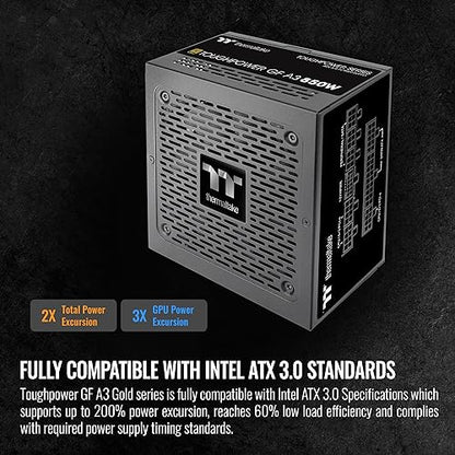 Thermaltake Toughpower GF A3 ATX 3.0 850W 80+ Gold Full Modular SLI/Crossfile Ready Power Supply; PCIe Gen.5 450W 12VHPWR Connector Included; PS-TPD-0850FNFAGU-L; 10 Year Warranty