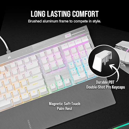 Corsair K70 PRO RGB Optical-Mechanical Gaming Keyboard - OPX Linear Switches, PBT Double-Shot Keycaps, 8,000Hz Hyper-Polling, Magnetic Soft-Touch Palm Rest - NA Layout, QWERTY - White K70 RGB PRO OPX Optical (Linear & Fast) White