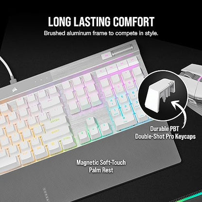 Corsair K70 PRO RGB Optical-Mechanical Gaming Keyboard - OPX Linear Switches, PBT Double-Shot Keycaps, 8,000Hz Hyper-Polling, Magnetic Soft-Touch Palm Rest - NA Layout, QWERTY - White K70 RGB PRO OPX Optical (Linear & Fast) White