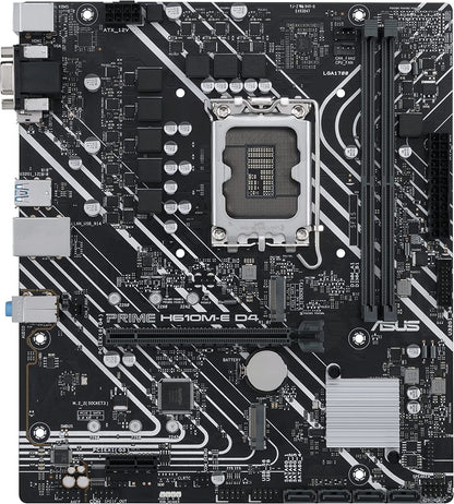 ASUS Prime H610M-E D4 LGA 1700(Intel 12th Gen) mATX Motherboard (PCIe 4.0, DDR4,2xM.2 Slots,1Gb LAN,DisplayPort/HDMI/D-Sub, USB 3.2 Gen 1 Ports, SATA 6 Gbps, COM Header, RGB Header)