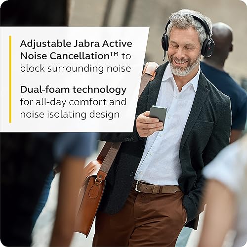 Jabra Evolve2 75 Wireless PC Headset with Charging Dock and 8-Mic Technology - Dual Foam Stereo Headphones with Advanced Active Noise Cancellation, USB-A Bluetooth Adapter and MS Compatibility - Black Headset + Charging Stand (USB-A) MS Teams Compatible
