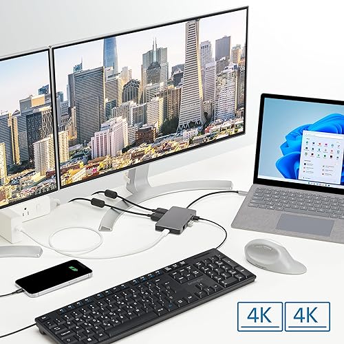 Kensington UH1450P Dual 4K Monitor USB-C Hub, Laptop Docking Stations with Dual 1.4++ DisplayPort Ports, 85W Charging for Thunderbolt 3/4 and USB-C Devices, 2X USB-A 3.2, 1 USB-C Port (K36900WW)