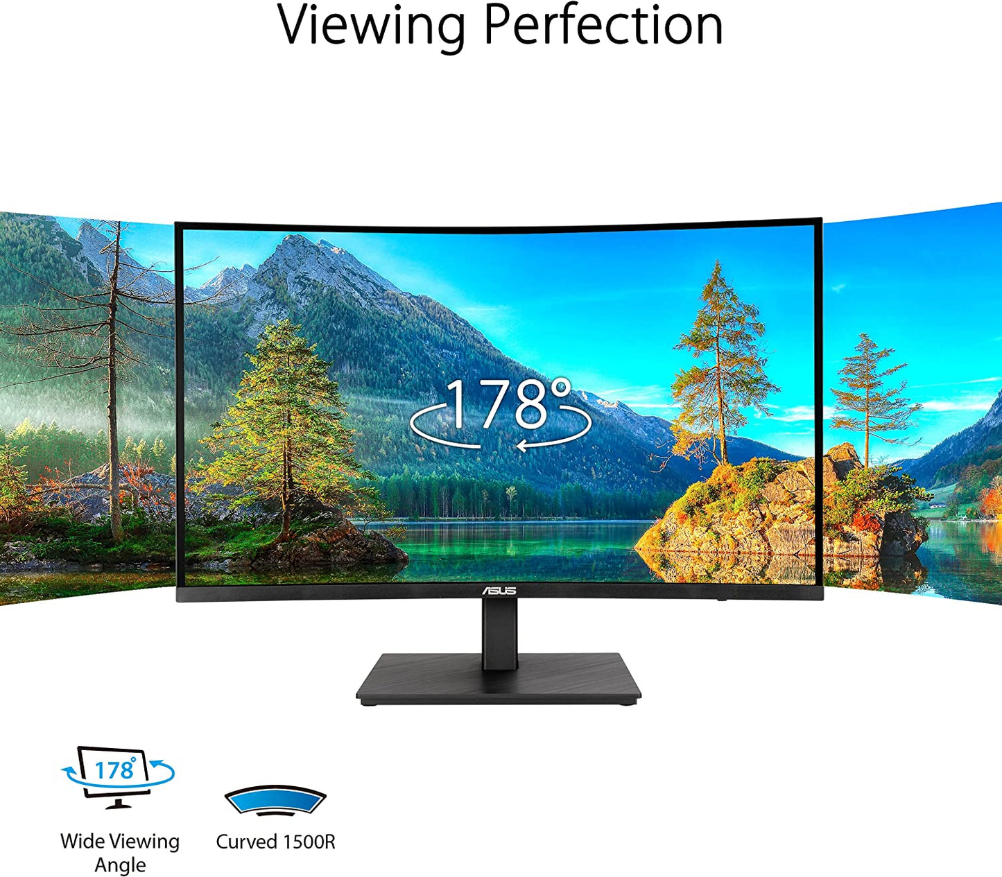 ASUS 27” 1080P Curved Monitor (VA27VQSE) - Full HD, 75Hz, 1ms, Adaptive-Sync/FreeSync, Low Blue Light, Flicker Free, VESA Mountable, Frameless, HDMI, DisplayPort, HDR-10, Height Adjustable 27" Curved FHD 1ms FreeSync Height Adjustable