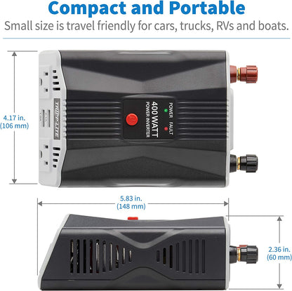Tripp Lite 400W Car Power Inverter with 2 Outlets &amp; 2 USB Charging Ports, Auto Inverter, Ultra Compact (PV400USB),Gray