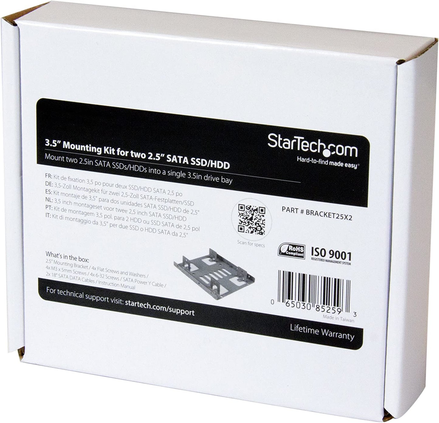 StarTech.com 2.5" to 3.5" SATA Hard Drive Mounting Bracket Kit - Dual SATA SSDs/HDDs Mounting Bracket for Mounting Bay (BRACKET25X2) Steel 1x3.5" Bay 2x2.5" Drive (SATA)