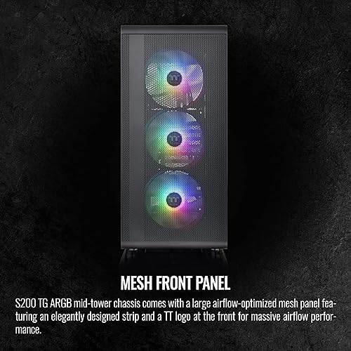 Thermaltake S200 TG ARGB ATX Tempered Glass Mid Tower Gaming Computer Chassis with 120mm ARGB Lite Front Fan Pre-Installed CA-1X2-00M1WN-00