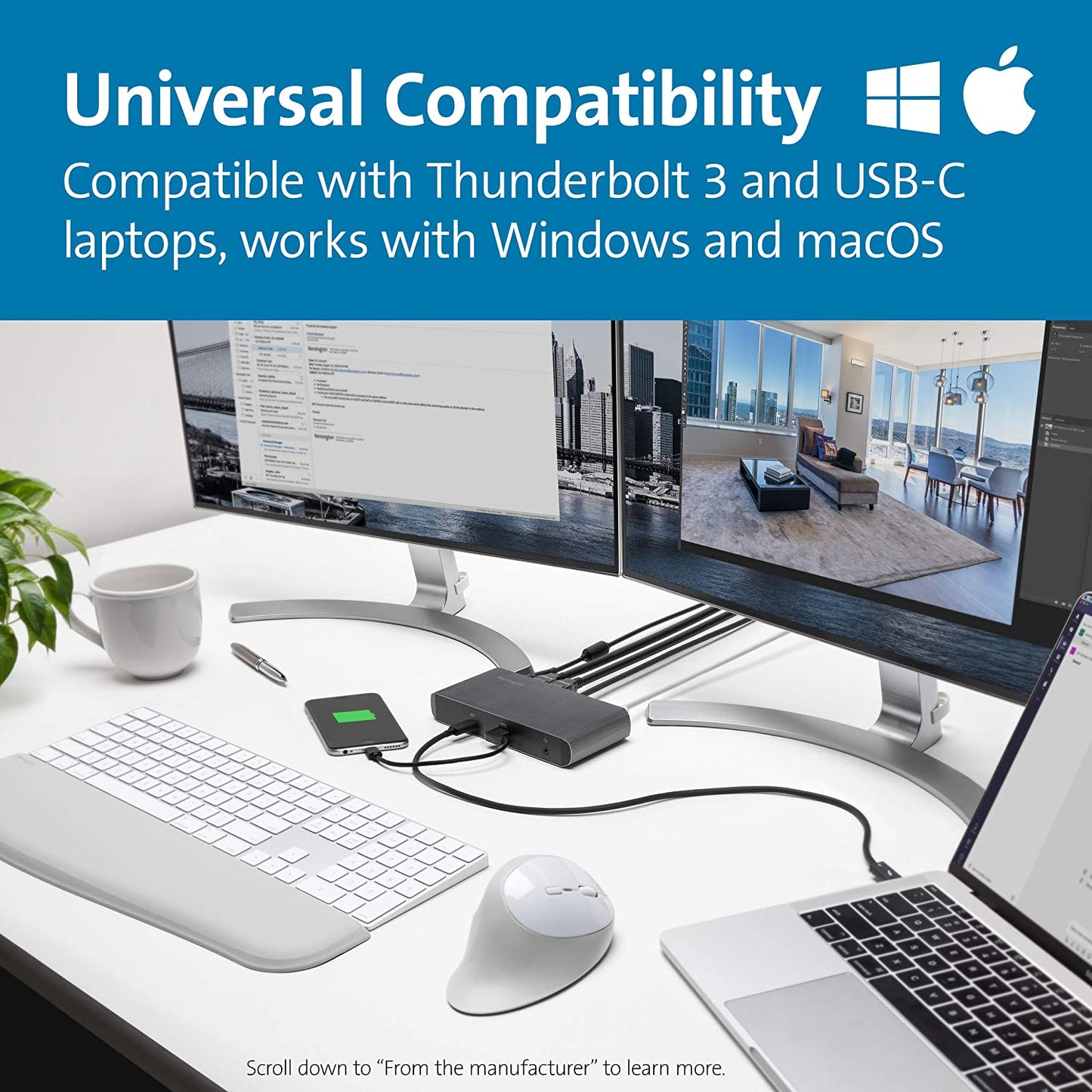 Kensington SD5550T Thunderbolt™ 3 and USB-C Dual 4K Hybrid Docking Station - 60W PD - Windows and Mac (K38131NA)