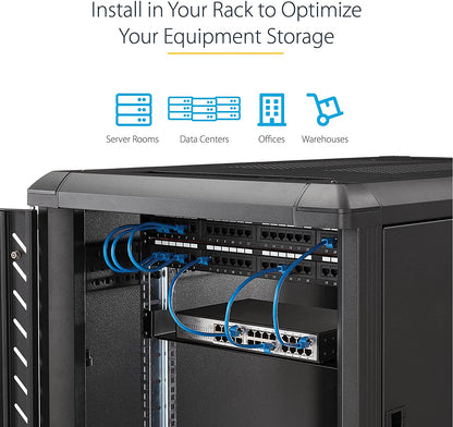 StarTech.com 2U Server Rack Shelf - Universal Rack Mount Cantilever Shelf for 19" Network Equipment Rack &amp; Cabinet - Heavy Duty Steel Weight Capacity 50lb/23kg - 22" Deep Tray, Black (CABSHELF22) 22" Depth 22" Depth