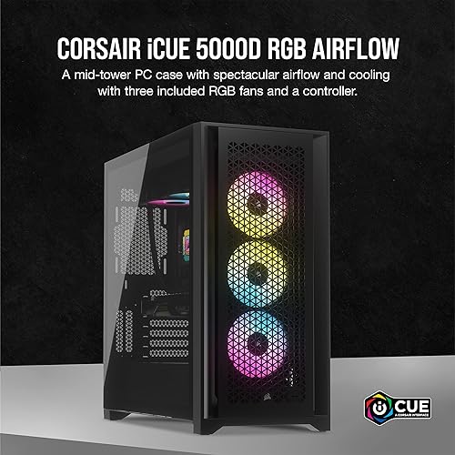Corsair 5000D RGB Mid-Tower Case - 3X AF120 RGB Fans - Lighting Node PRO - High-Airflow Design - RapidRoute Cable Management - Black