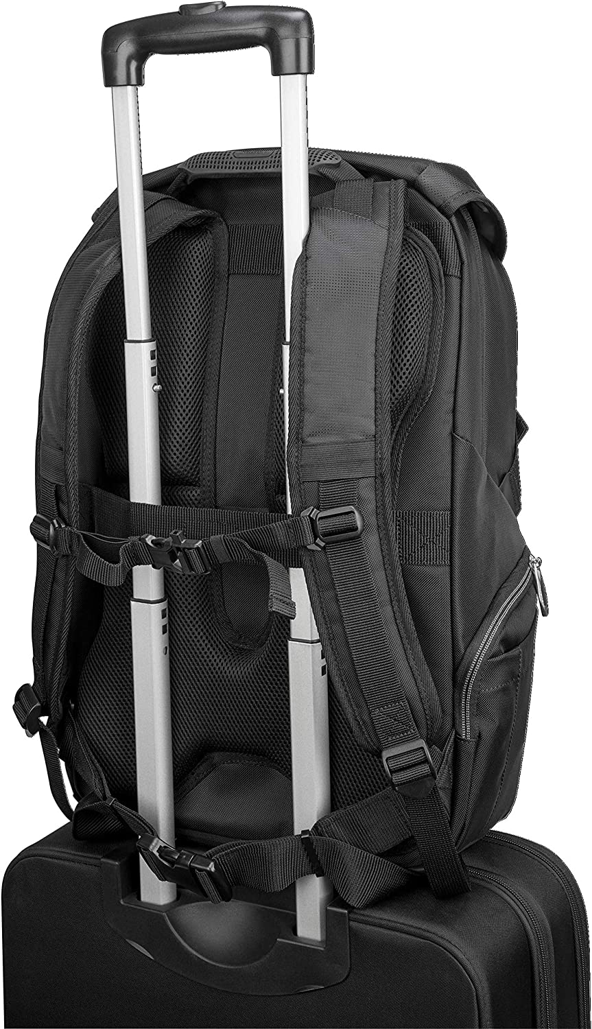Targus Voyager II Travel and Commuter Business Backpack with Hideaway RainCover, Sternum &amp; Waist Buckled Straps, Trolley Strap, Padded Shock-Absorbing Protection for 17.3-Inch Laptop, Black (TSB953GL) Voyager II Backpack