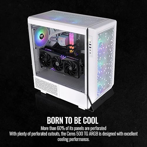 Thermaltake Ceres 500 Snow Edition Mid Tower E-ATX Computer Case with Tempered Glass Side Panel; 4 Preinstalled PWM ARGB Fans; Rotational PCIe Slots & GPU Holder; CA-1X5-00M6WN-00; 3 Years Warranty