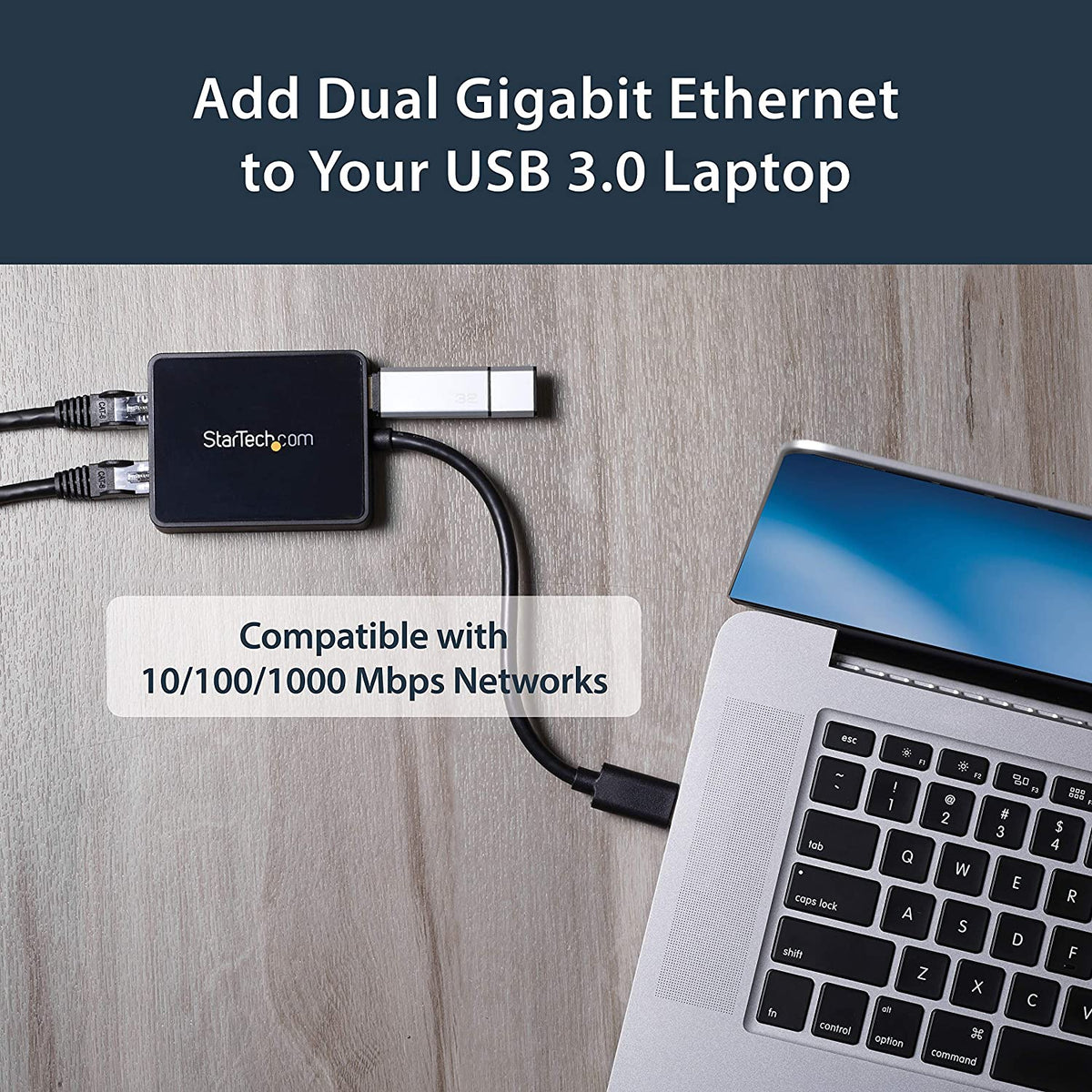StarTech.com USB 3.0 to Dual Port Gigabit Ethernet Adapter w/USB Port - 10/100/100 - USB Gigabit LAN Network NIC Adapter (USB32000SPT) Black Black