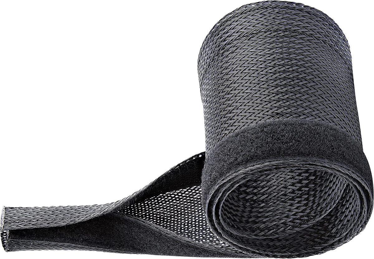 StarTech.com 10ft (3m) Cable Management Sleeve, Trimmable Heavy Duty Cable Wrap, 1.2" (3cm) Dia. Polyester Mesh Computer Cable Manager/Protector/Concealer, Black Cord Organizer/Hider (WKSTNCMFLX)