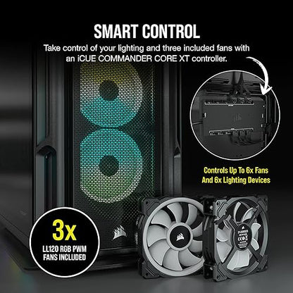 Corsair iCUE 5000T RGB Mid-Tower ATX PC Case (208 Individually Addressable RGB LEDs, Fits Multiple 360mm Radiators, Three CORSAIR LL120 RGB Fans & Commander CORE XT Controller Included) Black