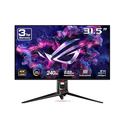 ASUS ROG Swift 32” 4K OLED Gaming Monitor (PG32UCDM) - UHD (3840 x 2160), QD-OLED, 240Hz, 0.03ms, G-SYNC Compatible, Custom Heatsink, Graphene film, 99% DCI-P3, True 10-bit, 90W USB-C, 3 year warranty