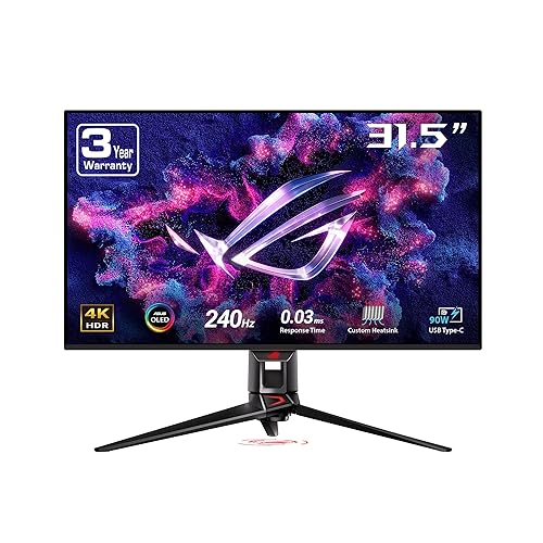 ASUS ROG Swift 32” 4K OLED Gaming Monitor (PG32UCDM) - UHD (3840 x 2160), QD-OLED, 240Hz, 0.03ms, G-SYNC Compatible, Custom Heatsink, Graphene film, 99% DCI-P3, True 10-bit, 90W USB-C, 3 year warranty