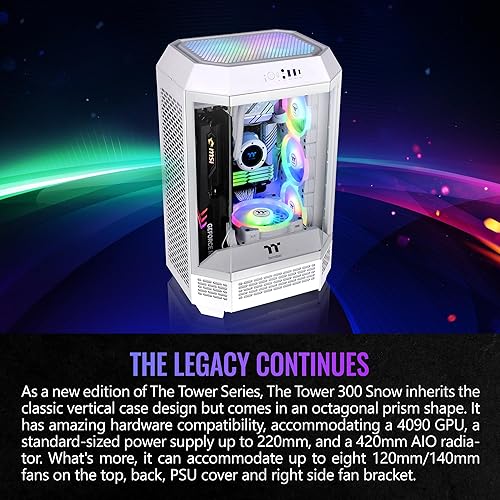 Thermaltake Tower 300 Snow Micro-ATX Case; 2x140mm CT Fan Included; Support Up to 420mm Radiator; Optional Chassis Stand Kit Allows Horizontal Display; CA-1Y4-00S6WN-00; 3 Year Warranty Tower 300 Case Snow