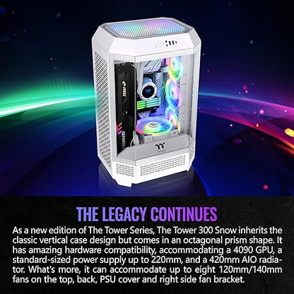 Thermaltake Tower 300 Snow Micro-ATX Case; 2x140mm CT Fan Included; Support Up to 420mm Radiator; Optional Chassis Stand Kit Allows Horizontal Display; CA-1Y4-00S6WN-00; 3 Year Warranty Tower 300 Case Snow