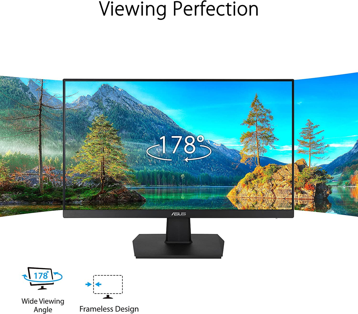 ASUS 23.8” 1080P Monitor (VA247HE) - Full HD, 75Hz, Adaptive-Sync/FreeSync™, Low Blue Light, Flicker Free, Eye Care Plus, VESA Mountable, Frameless, HDMI, DVI, VGA, Tilt Adjustable 23.8" FHD 75hz Frameless Monitor