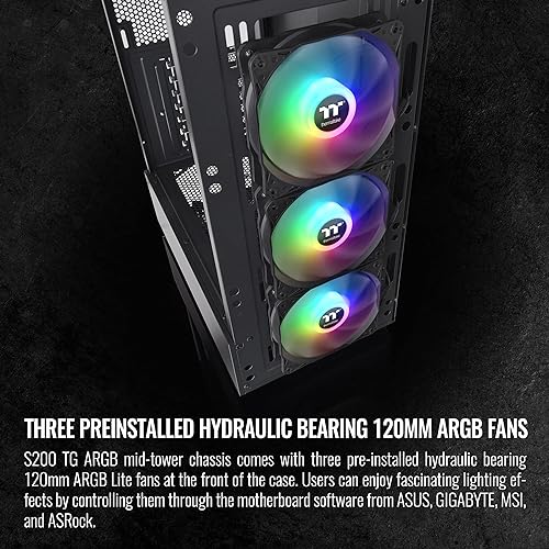 Thermaltake S200 TG ARGB ATX Tempered Glass Mid Tower Gaming Computer Chassis with 120mm ARGB Lite Front Fan Pre-Installed CA-1X2-00M1WN-00