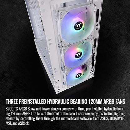 Thermaltake S200 TG ARGB Snow ATX Tempered Glass Mid Tower Gaming Computer Chassis with 120mm ARGB Lite Front Fan Pre-Installed CA-1X2-00M6WN-00, White