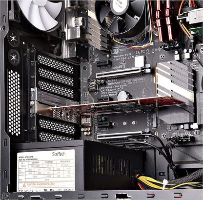 StarTech.com Dual M.2 PCIe SSD Adapter Card, PCIe x8 / x16 to Dual NVMe or AHCI M.2 SSDs, PCI Express 4.0, 7.8GBps/Drive, Bifurcation Required - Windows/Linux Compatible (DUAL-M2-PCIE-CARD-B)