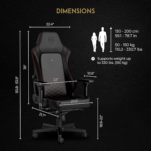 noblechairs Hero Gaming Chair - Office Chair - Desk Chair - PU Faux Leather - Black/Red