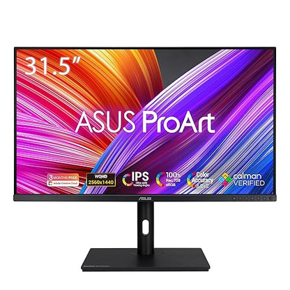 ASUS ProArt Display 31.5” 1440P Monitor (PA328QV) – IPS, QHD (2560 x 1440), 100% sRGB, 100% Rec.709, Color Accuracy ?E < 2, Calman Verified, DisplayPort, HDMI, USB Hub, Height Adjustable,Black
