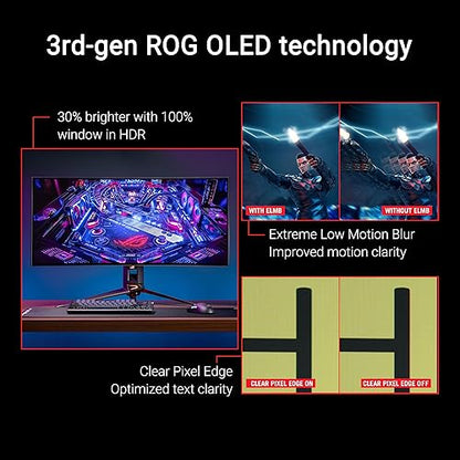 ASUS ROG Swift 34” OLED Ultrawide 800R Curved Gaming Monitor (PG34WCDM) – 21:9 (3440 x 1440), 240Hz, 0.03ms, G-SYNC Compatible, Custom Heatsink, Uniform Brightness, Smart KVM, USB-C 90W PD, 1300nits