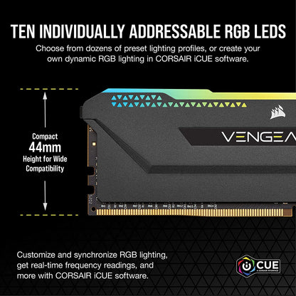Corsair Vengeance RGB Pro SL 32GB (2x16GB) DDR4 3600MHz (PC4-28800) C18 1.35V Desktop Memory - Black (CMH32GX4M2D3600C18)