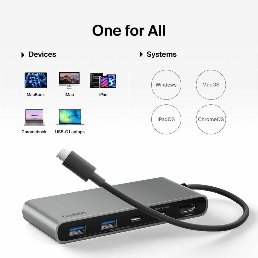 Belkin 7-Port USB-C Hub USB-C to 2xUSB-A, 2xUSB-C, 1x4K HDMI, 1xSD + 1xMicroSD Reader Black Model AVC023FQSGY