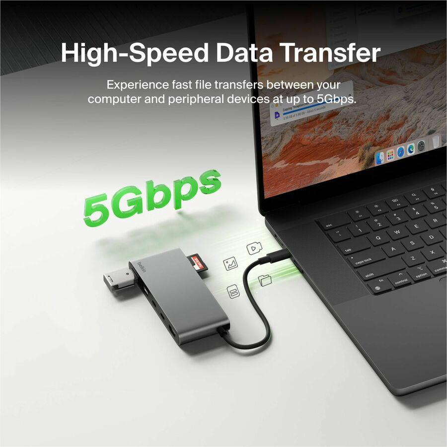 Belkin 7-Port USB-C Hub USB-C to 2xUSB-A, 2xUSB-C, 1x4K HDMI, 1xSD + 1xMicroSD Reader Black Model AVC023FQSGY