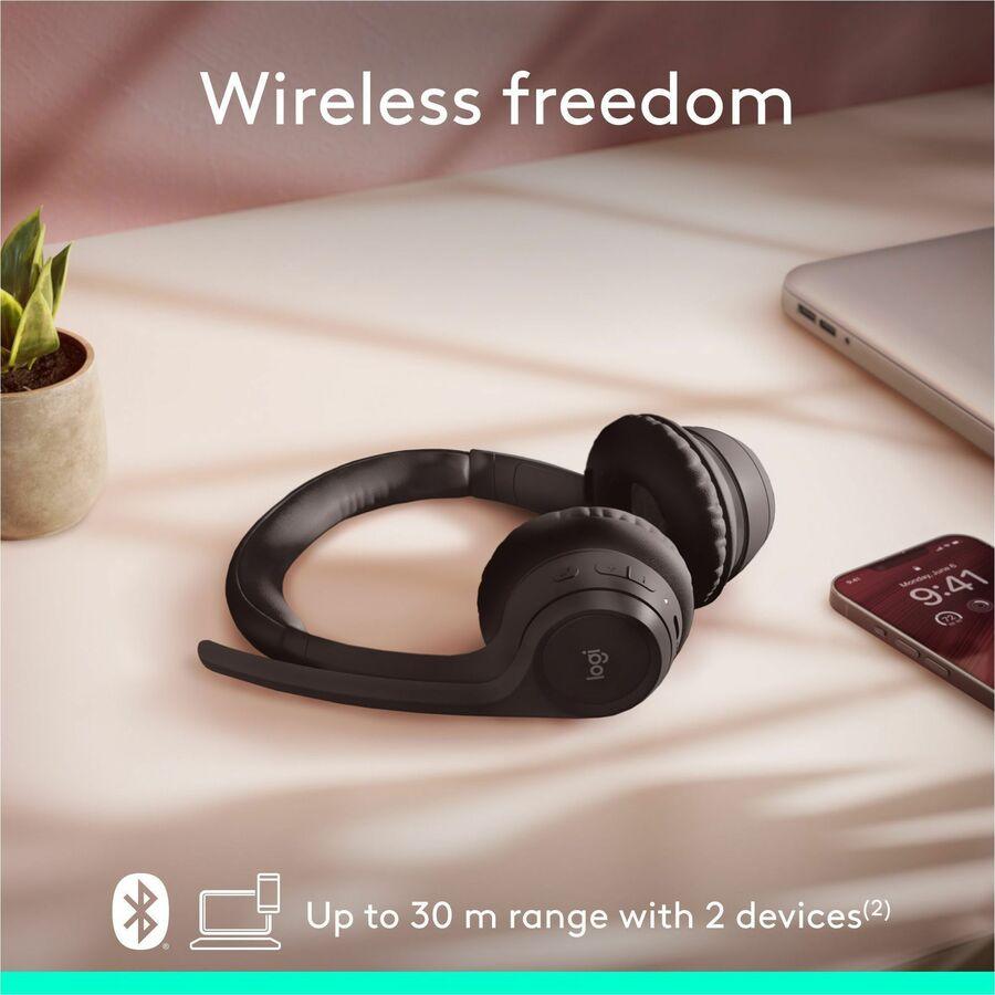 Logitech Zone 300 Wireless Bluetooth Headset With Noise-Canceling Microphone, Compatible with Windows, Mac, Chrome, Linux, iOS, iPadOS, Android - Black